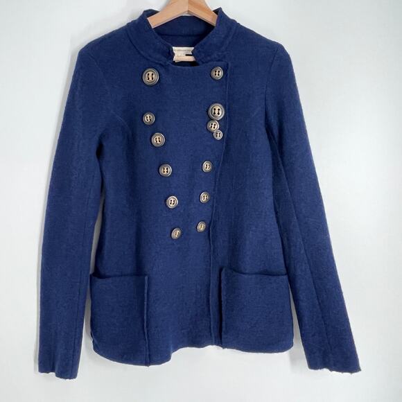 By Gro Abrahamsson Windfall Boiled Wool Jacket Women Small Navy Blue Button READ - Picture 1 of 11